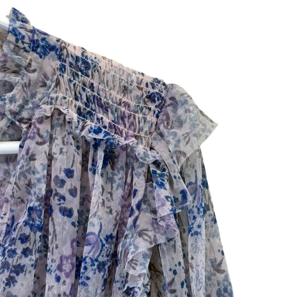 Free People Lavender Floral Ruffle Blouse. Size S/P